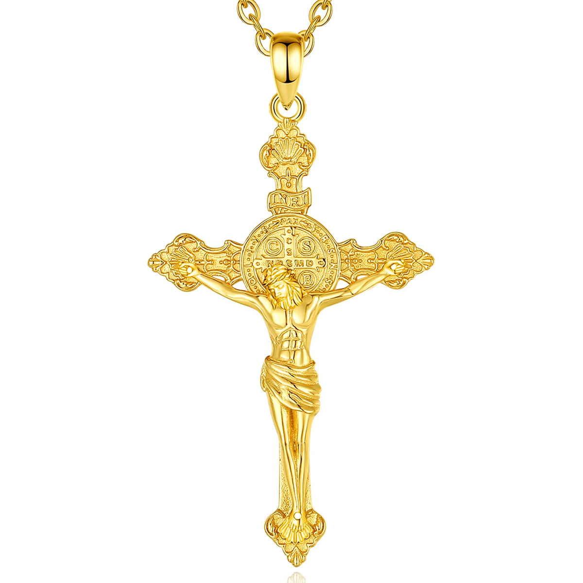 St. Benedict Cross of Jesus Necklace - Gold