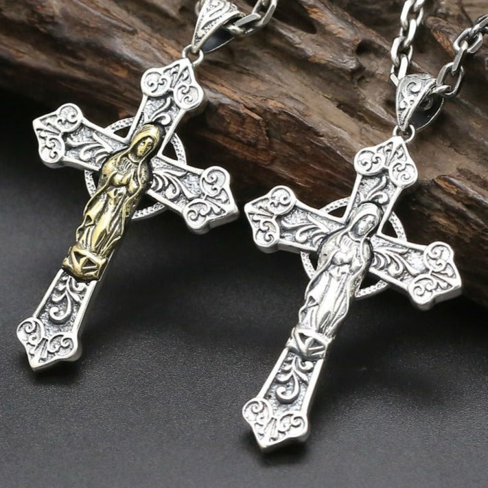 Virgin Mary Reversible Cross Pendant