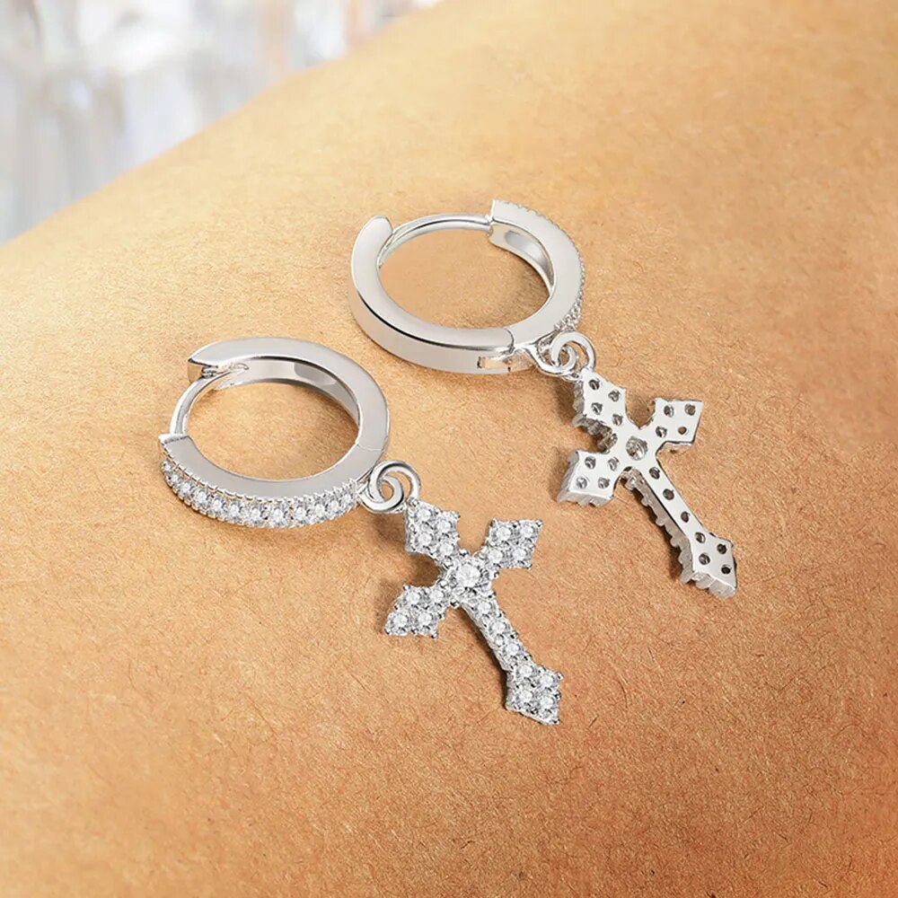 Pave Cross Drop Earrings