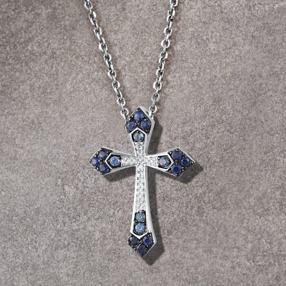 Christ's Cross Diamond & Sapphire Pendant