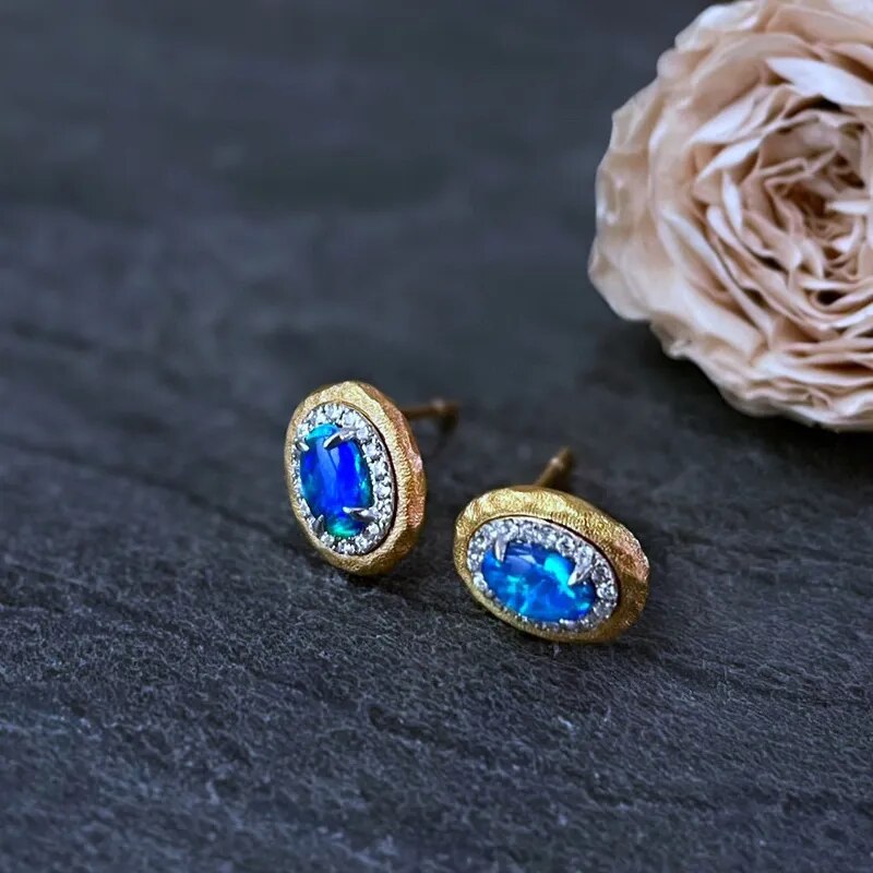 Opal Diamond Halo Studs