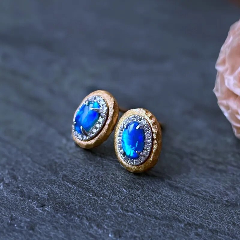 Opal Diamond Halo Studs