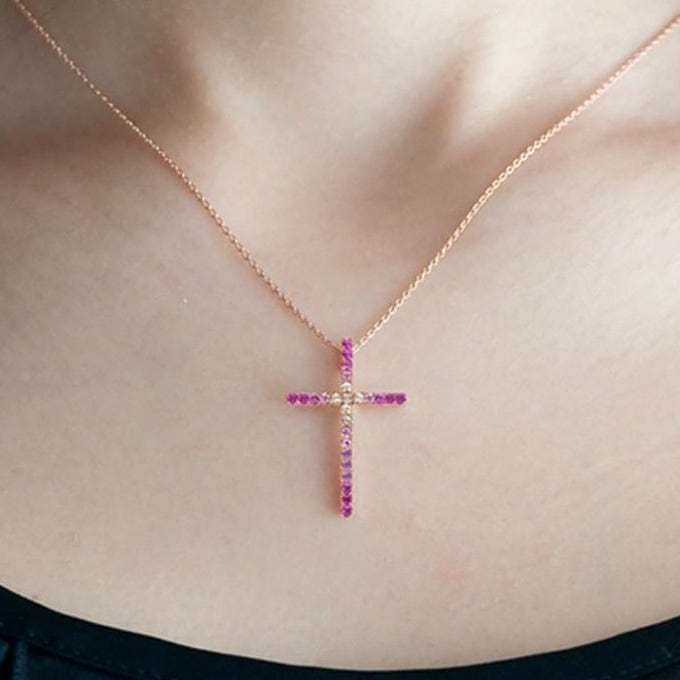 Cross of Light Sapphire Necklace - Cornerstone Jewellery Necklace Christian Catholic Religous fine Jewelry