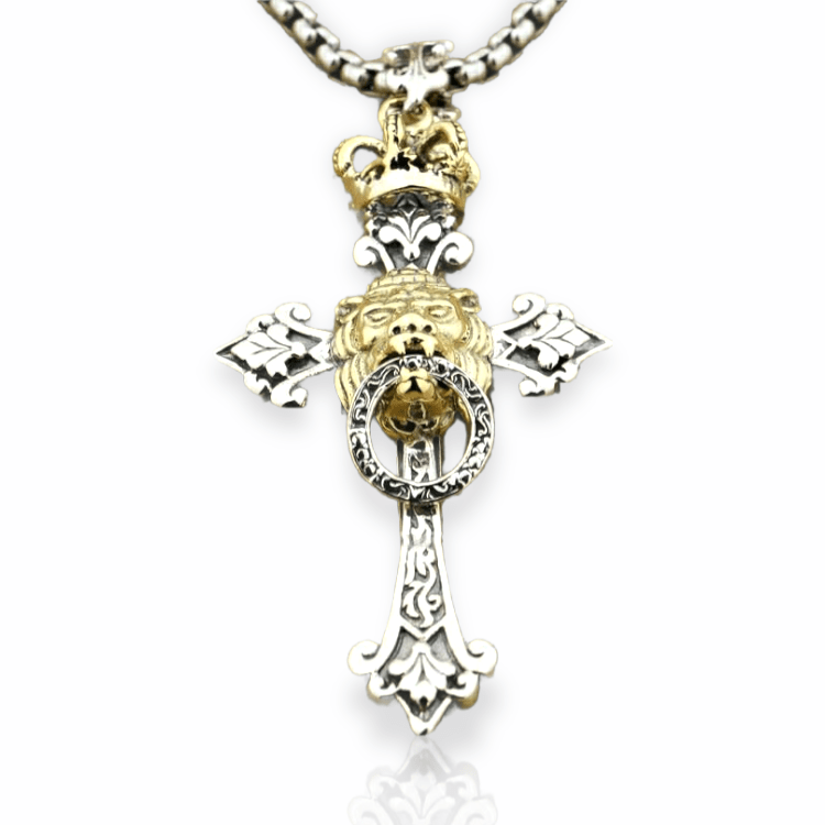 Lion of Judah Cross Pendant Necklace - Cornerstone Jewellery Necklace Christian Catholic Religous fine Jewelry