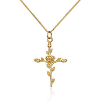 Rose Cross Necklace Gold Colour - Cornerstone Jewellery Necklace Christian Catholic Religous fine Jewelry